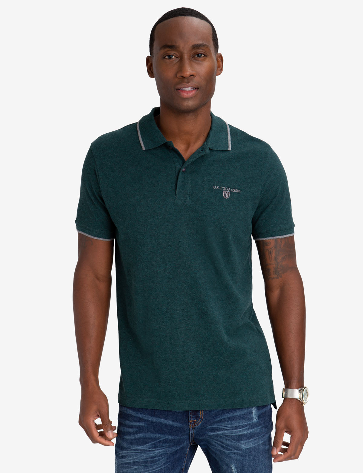 U.S. Polo Assn. Cotton Marled Yarn Polo Shirt with Embroidered Crest