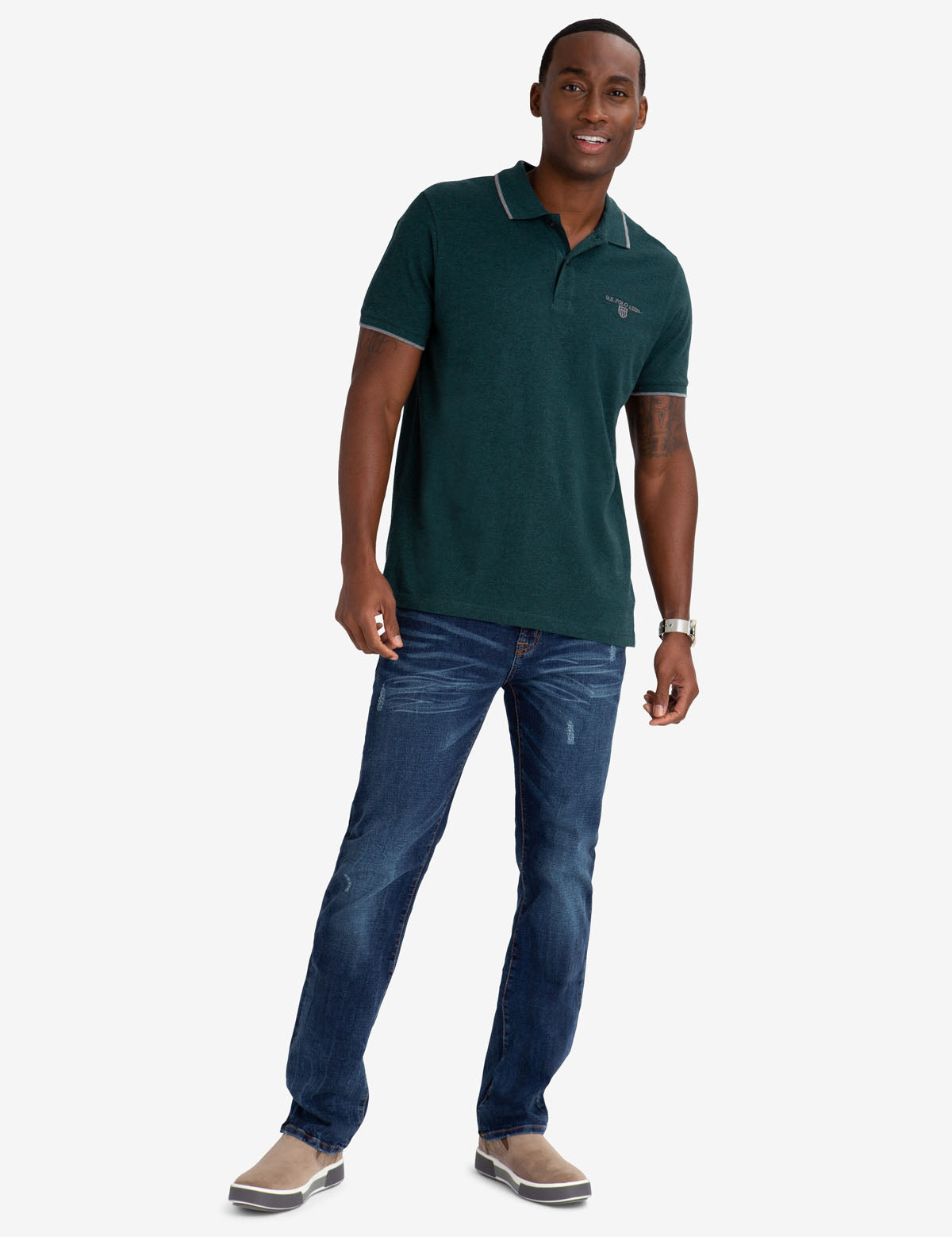U.S. Polo Assn. Cotton Marled Yarn Polo Shirt with Embroidered Crest