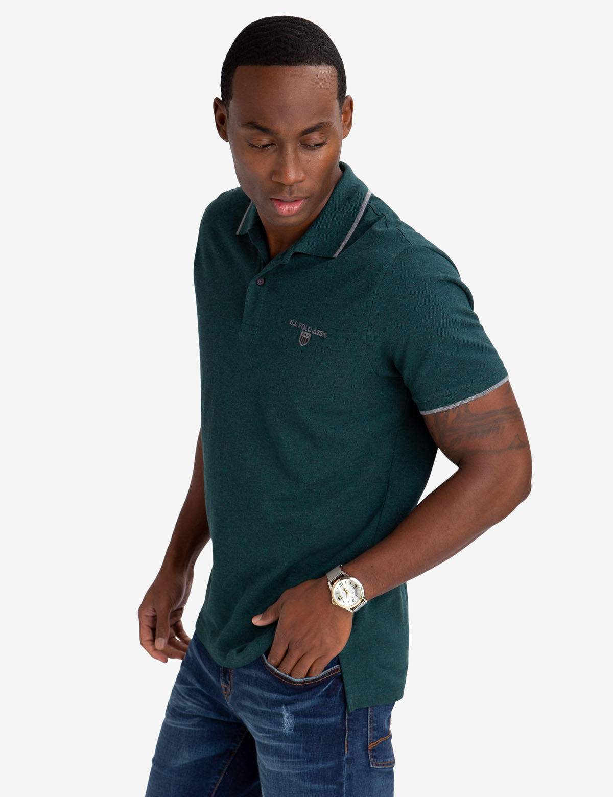 U.S. Polo Assn. Cotton Marled Yarn Polo Shirt with Embroidered Crest
