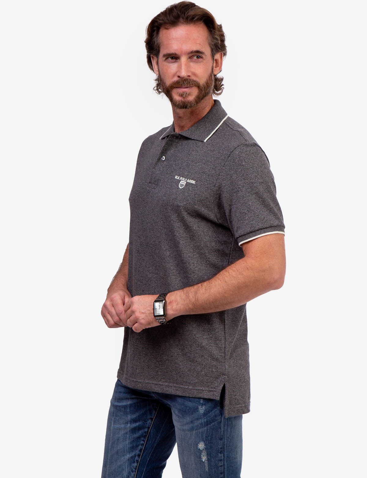 U.S. Polo Assn. Cotton Marled Yarn Polo Shirt with Embroidered Crest