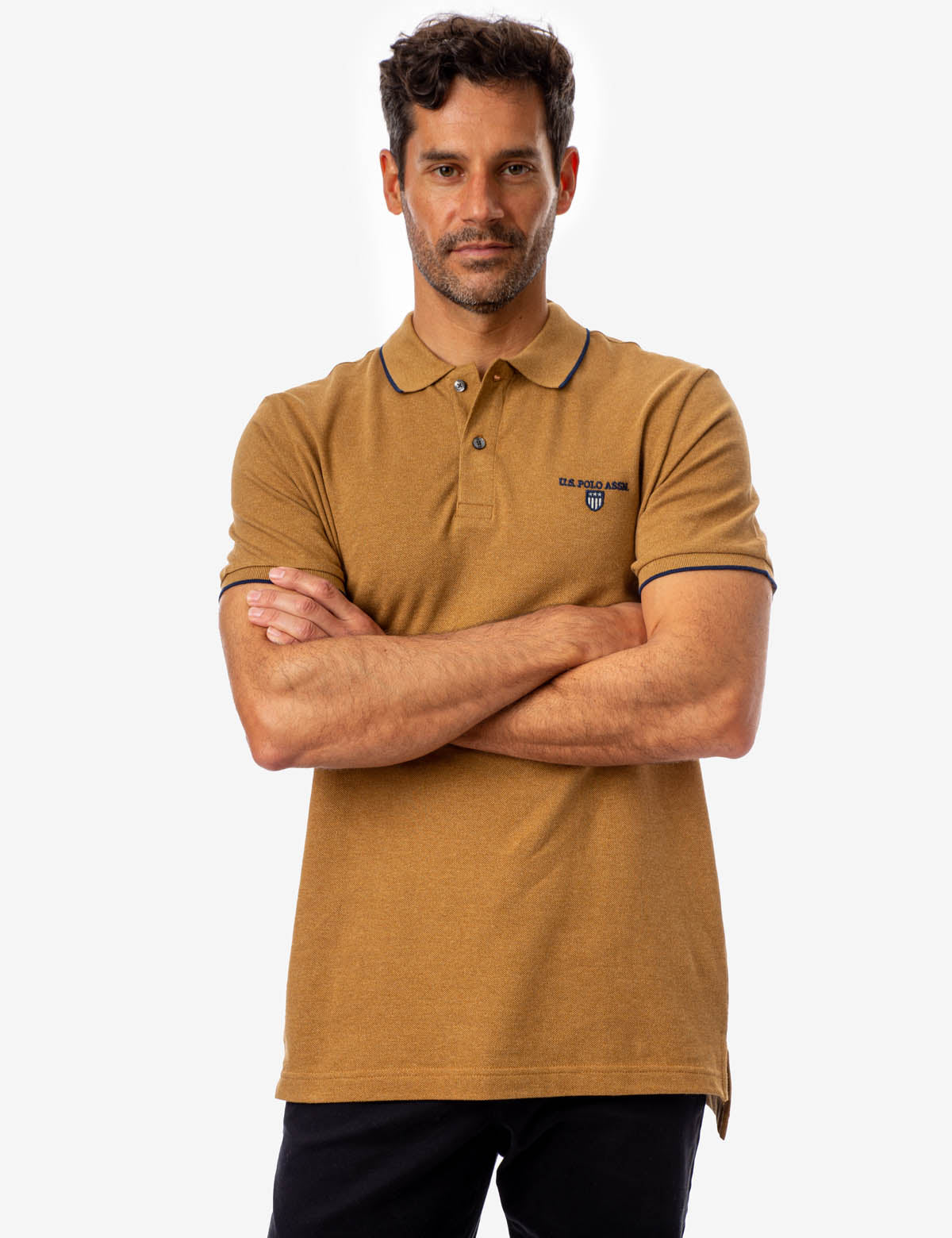 U.S. Polo Assn. Cotton Marled Yarn Polo Shirt with Embroidered Crest