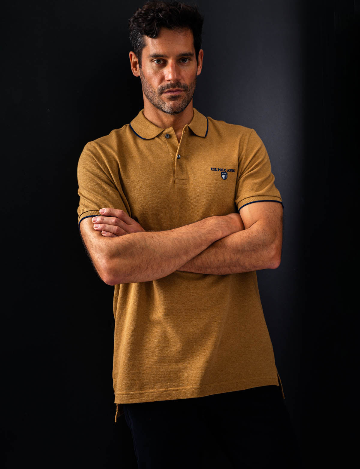 U.S. Polo Assn. Cotton Marled Yarn Polo Shirt with Embroidered Crest