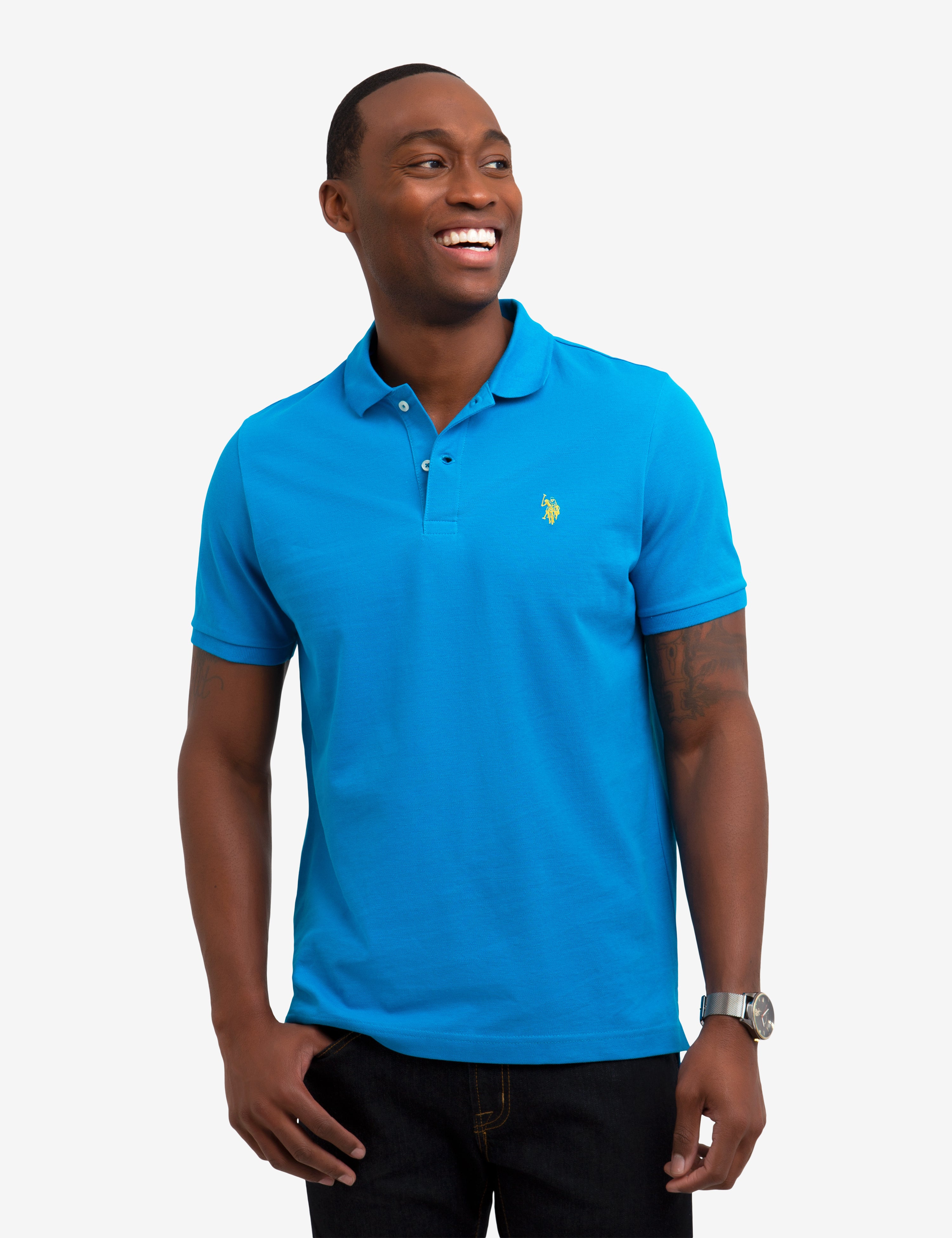 Men's Solid Pique Polo Shirt with Small Logo