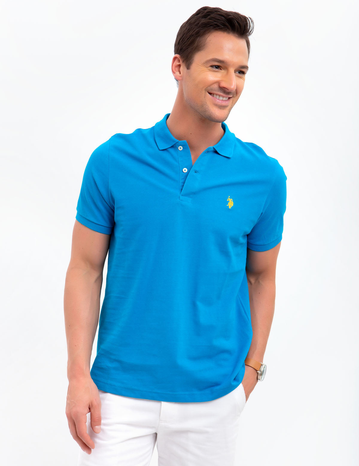 Men's Solid Pique Polo Shirt with Small Logo