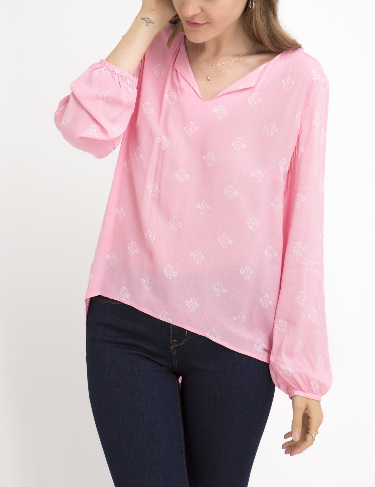 Floral Cotton Popover Shirt with Long Sleeves
