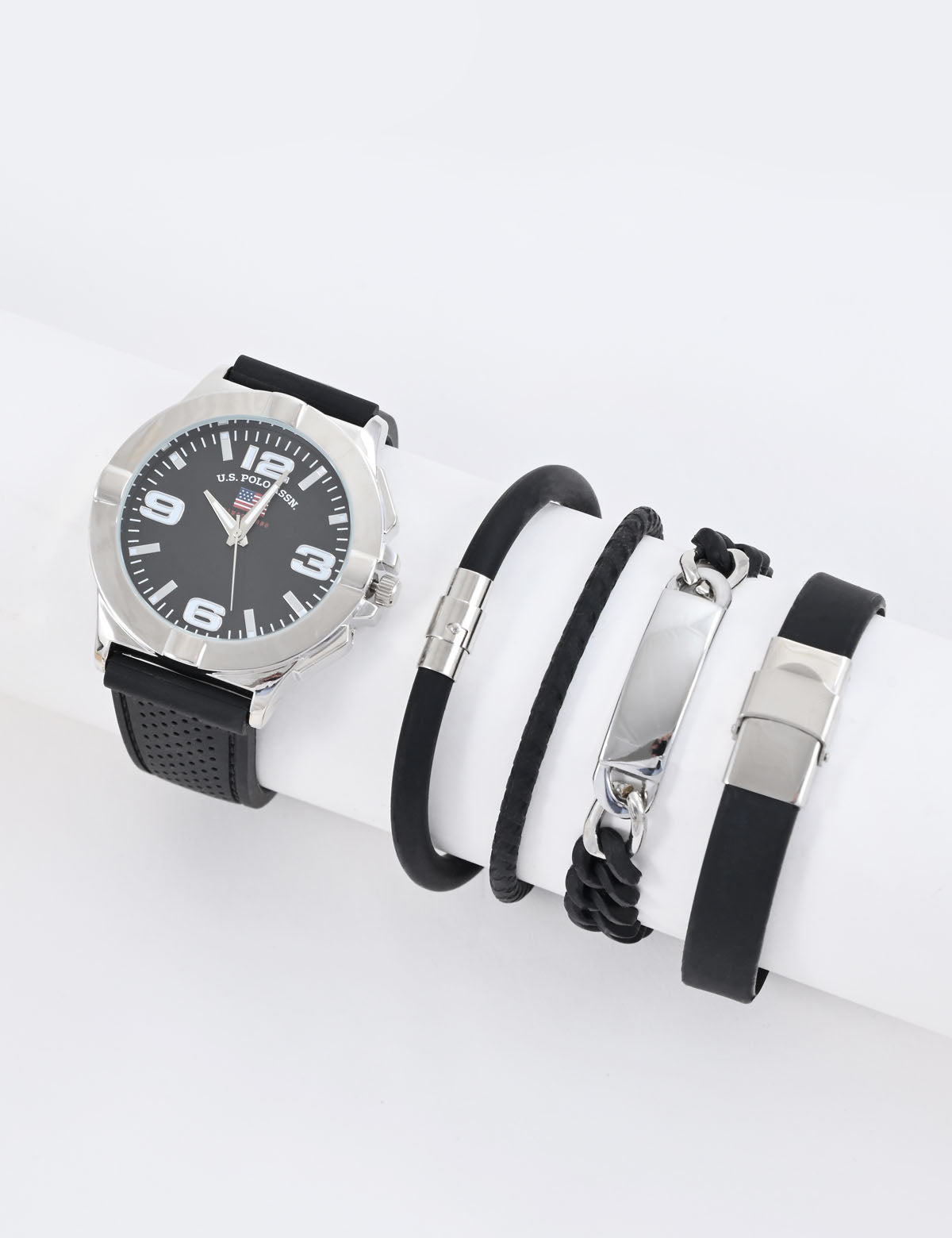 Men's Black Watch & Bracelet Set - Stackable Accessories