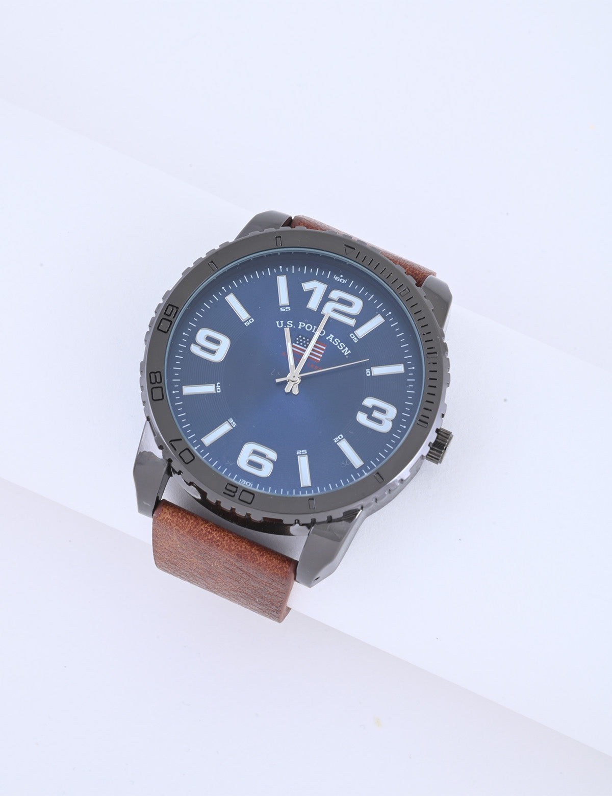 Men's Blue Dial Brown Leather Strap Analog Watch