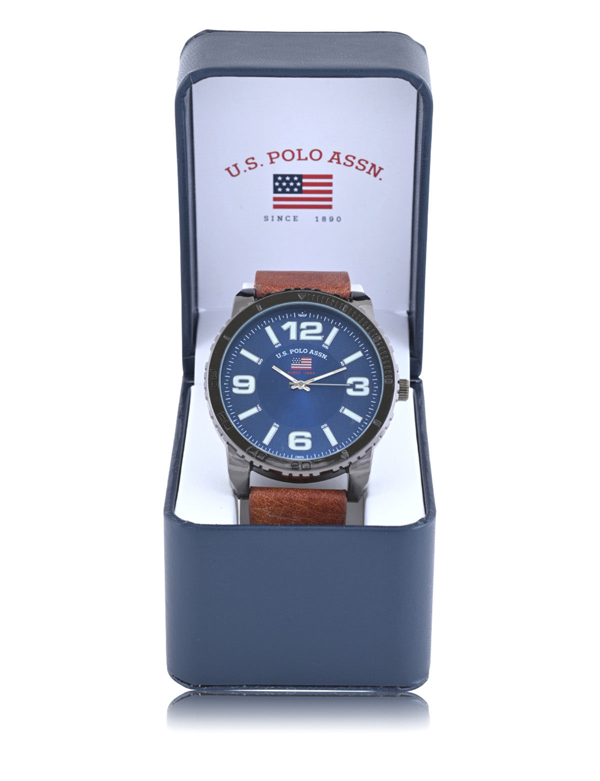 Men's Blue Dial Brown Leather Strap Analog Watch