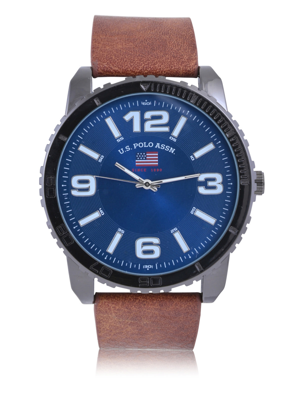 Men's Blue Dial Brown Leather Strap Analog Watch