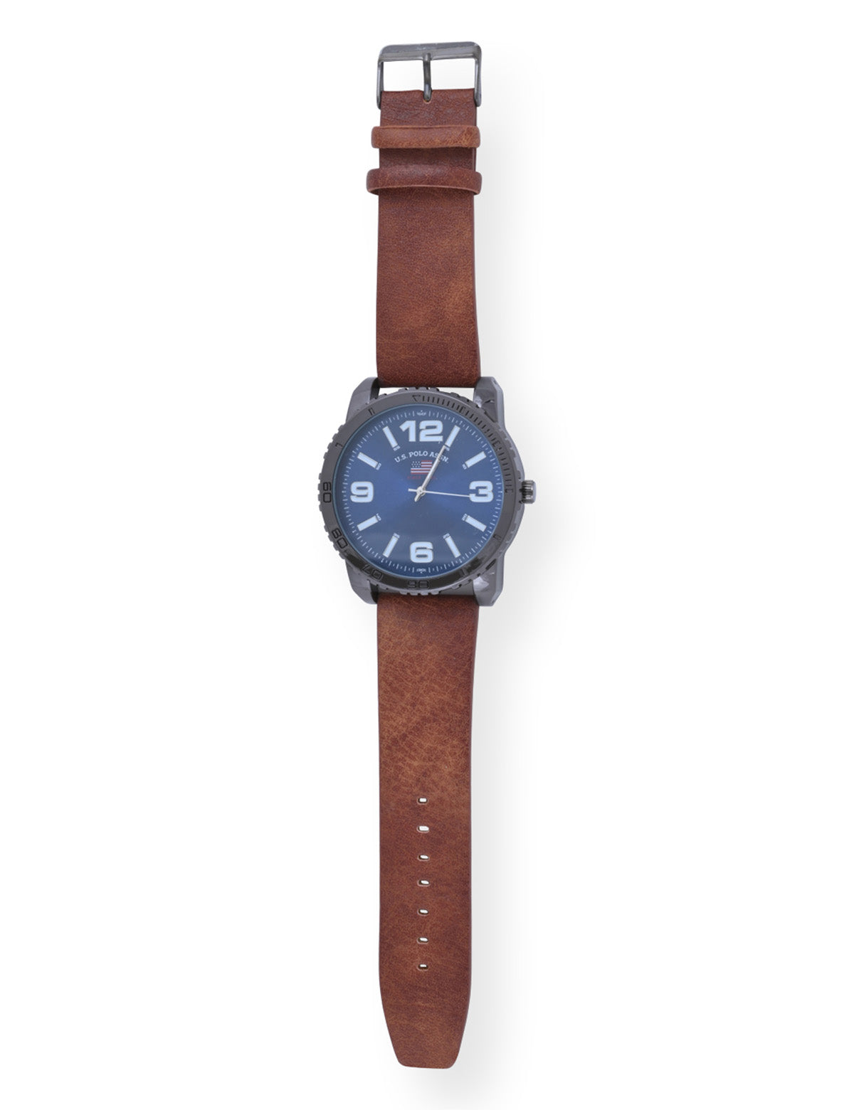 Men's Blue Dial Brown Leather Strap Analog Watch