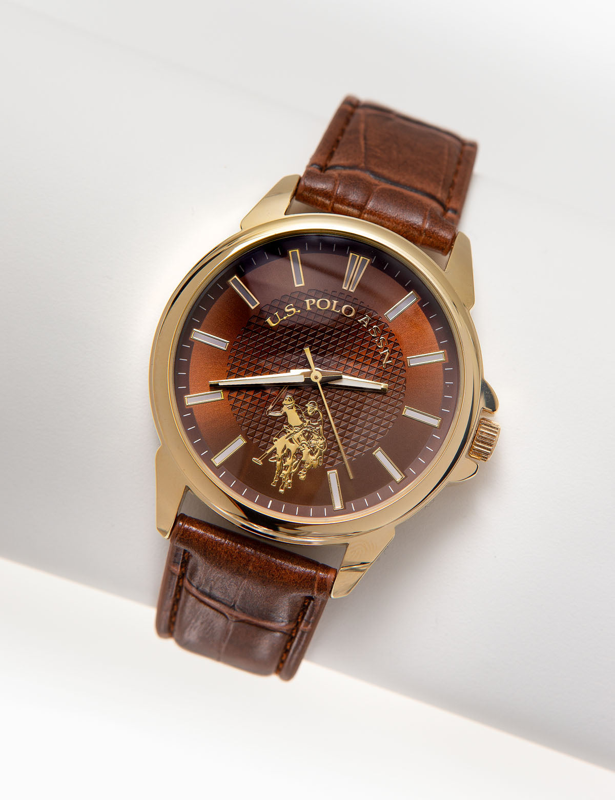 Men's Brown Leather Strap Gold-Tone Watch – U.S. Polo Assn.