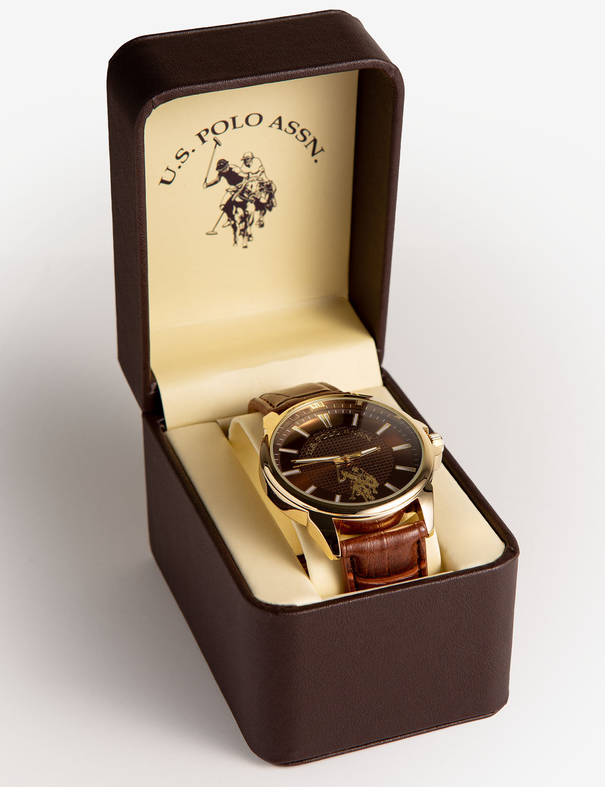 Men's Brown Leather Strap Gold-Tone Watch – U.S. Polo Assn.