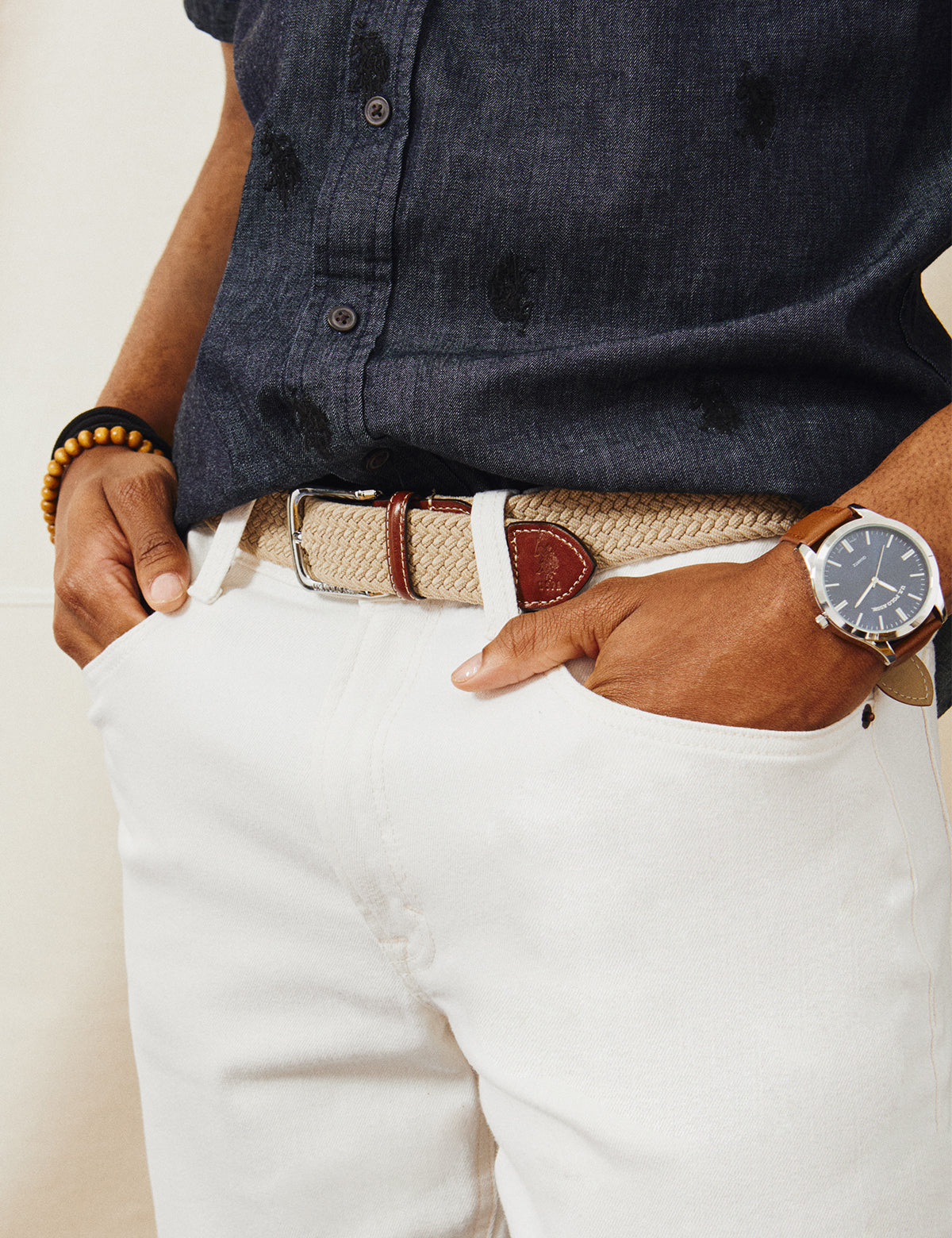 Men's Brown Leather Strap Blue Dial Analog Watch
