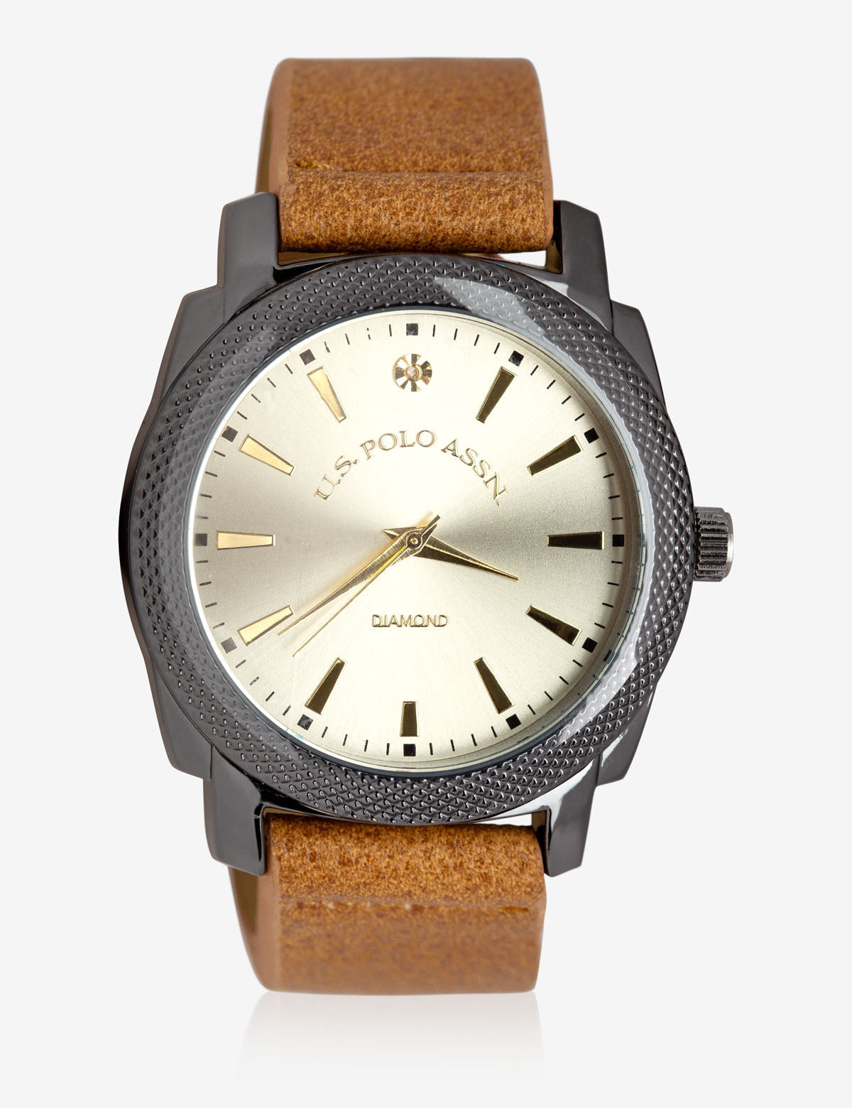 USPA Men's Pebbled Faux Leather Stainless Steel Watch
