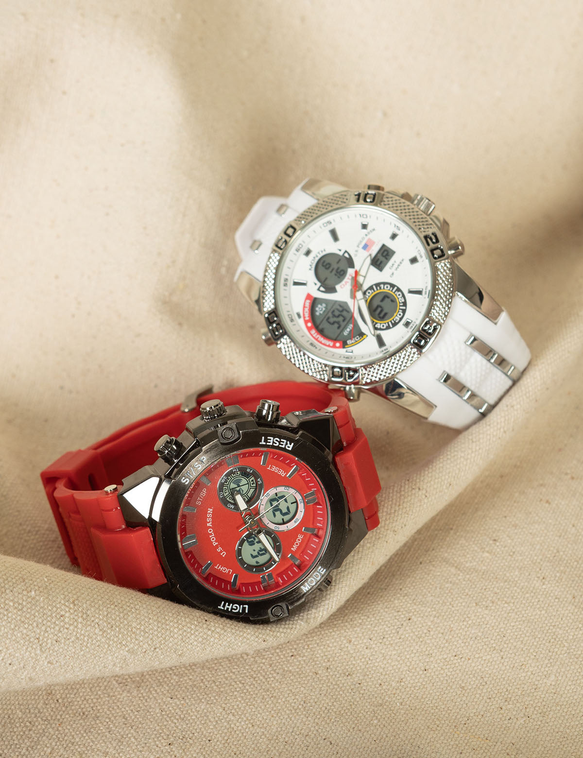 Men's Red & Black Ana Digi Watch with Rubber Strap