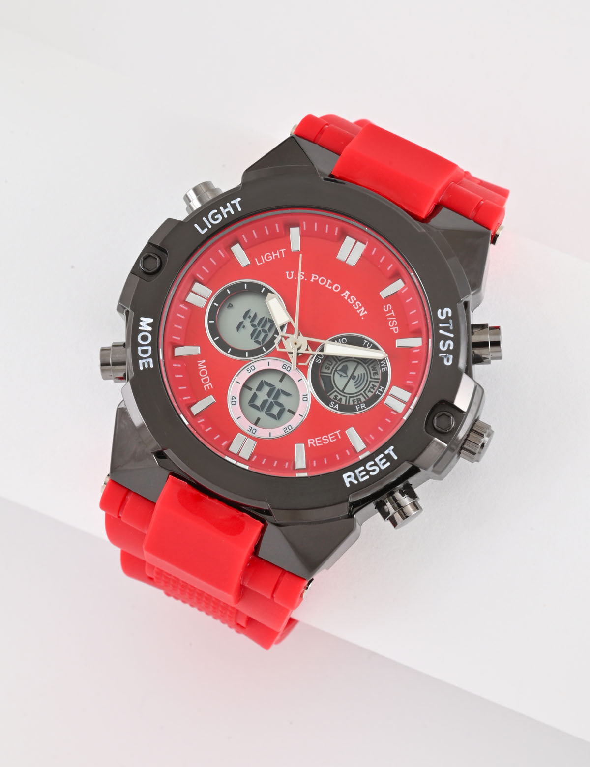 Men's Red & Black Ana Digi Watch with Rubber Strap
