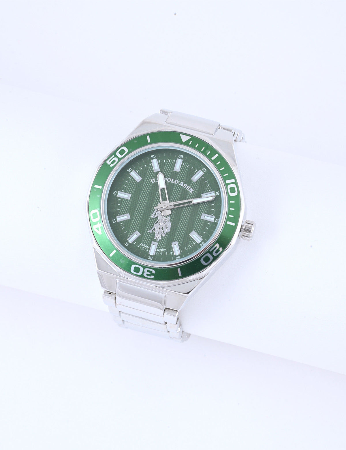 Men's Silver Stainless Steel Green Dial Analog Watch