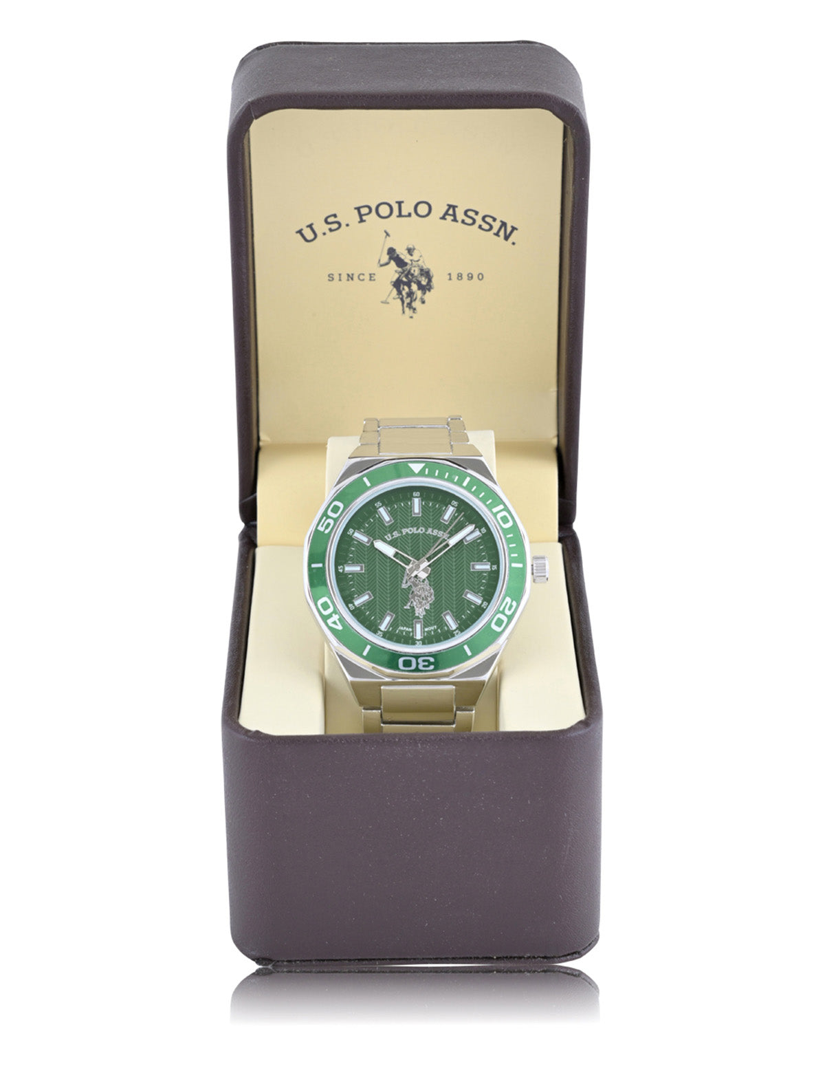 Men's Silver Stainless Steel Green Dial Analog Watch