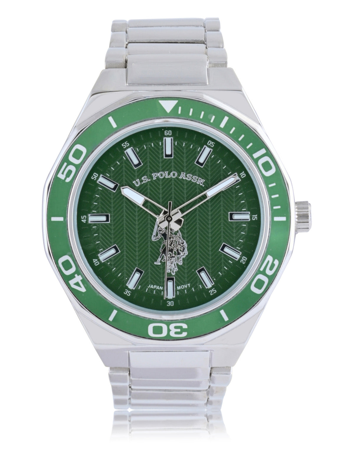 Men's Silver Stainless Steel Green Dial Analog Watch