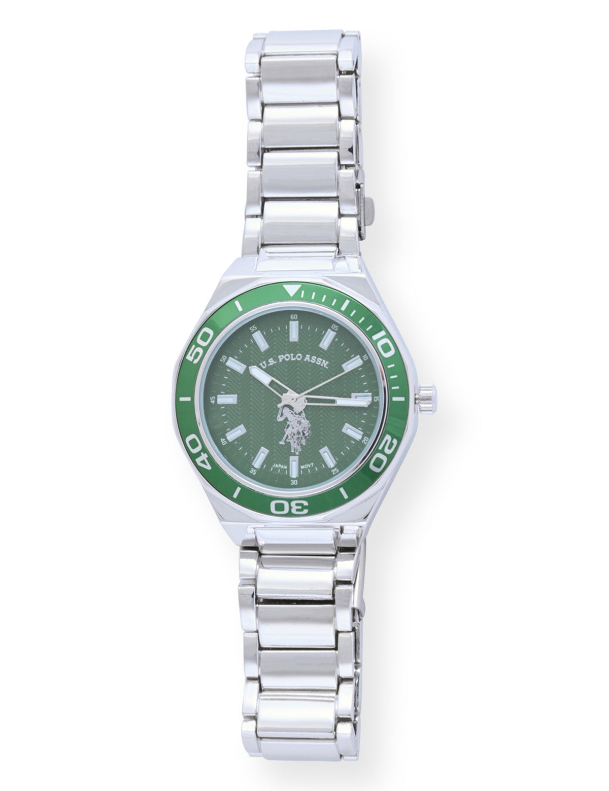 Men's Silver Stainless Steel Green Dial Analog Watch