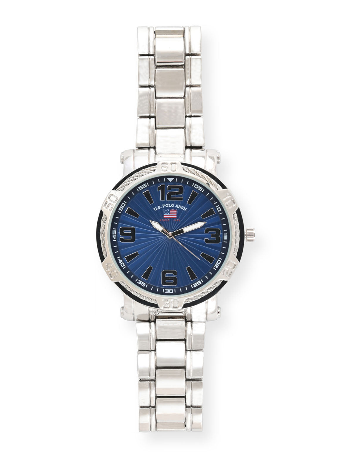 Silver Tone Men's Bracelet Watch with Rope Bezel