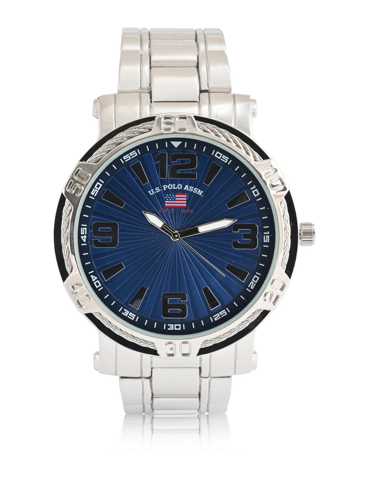 Silver Tone Men's Bracelet Watch with Rope Bezel