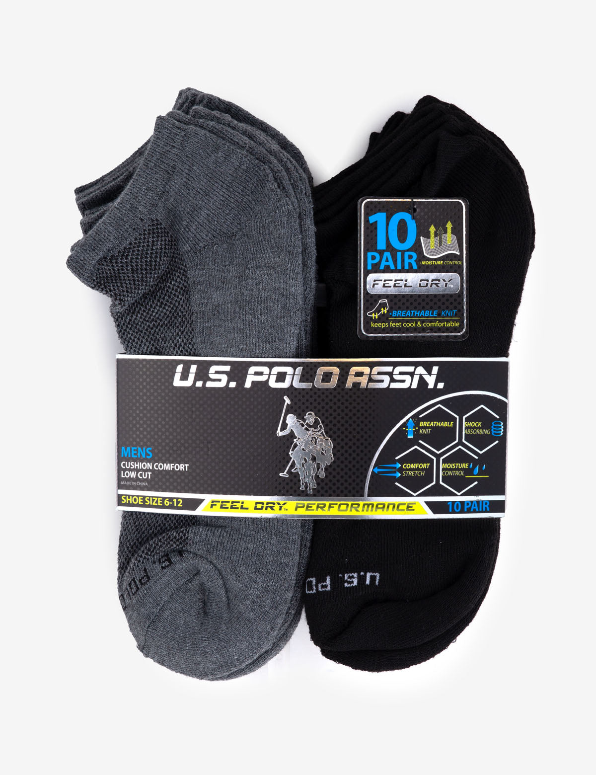 Men's 10-Pack Performance Low Cut Socks - Breathable & Moisture Wicking