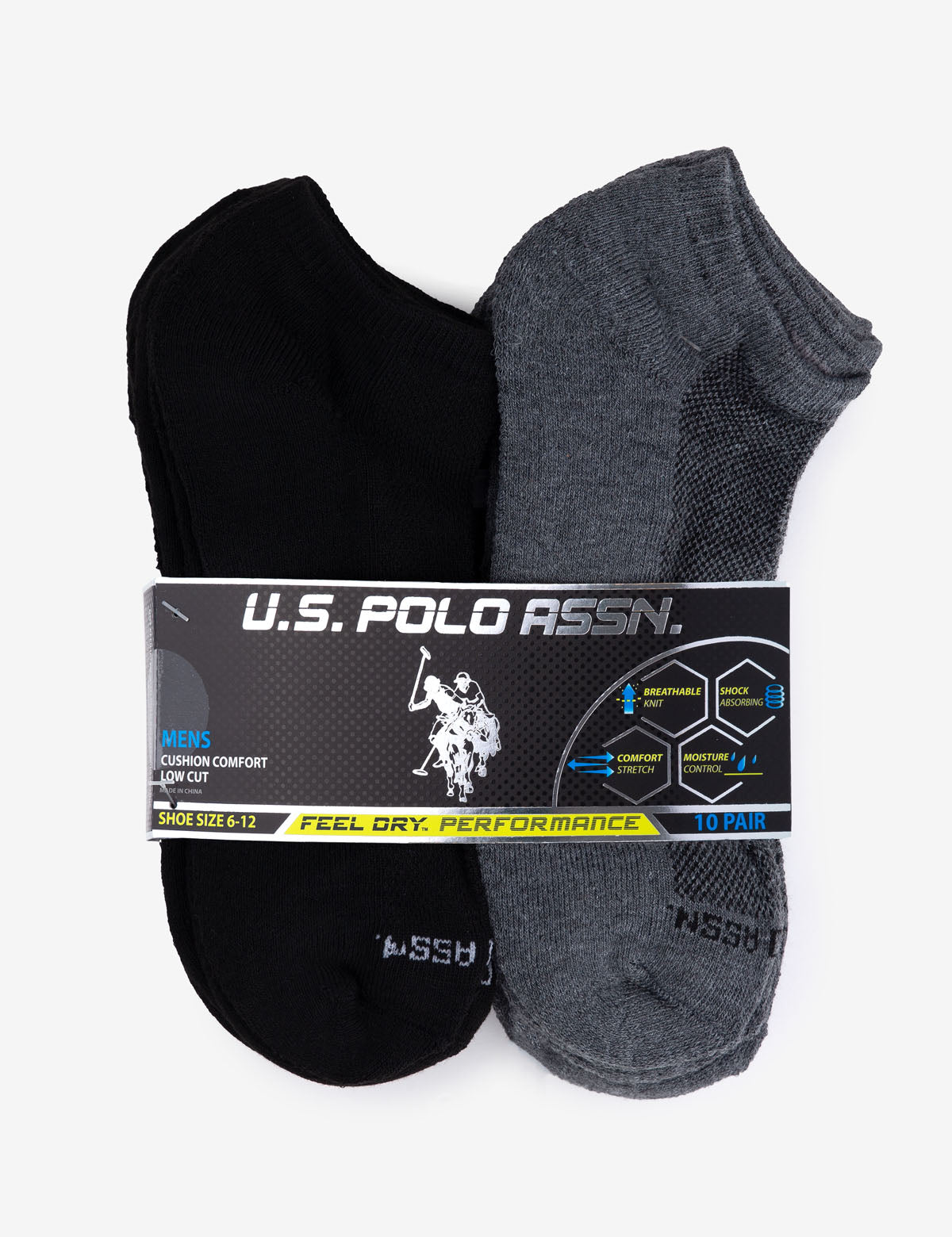 Men's 10-Pack Performance Low Cut Socks - Breathable & Moisture Wicking