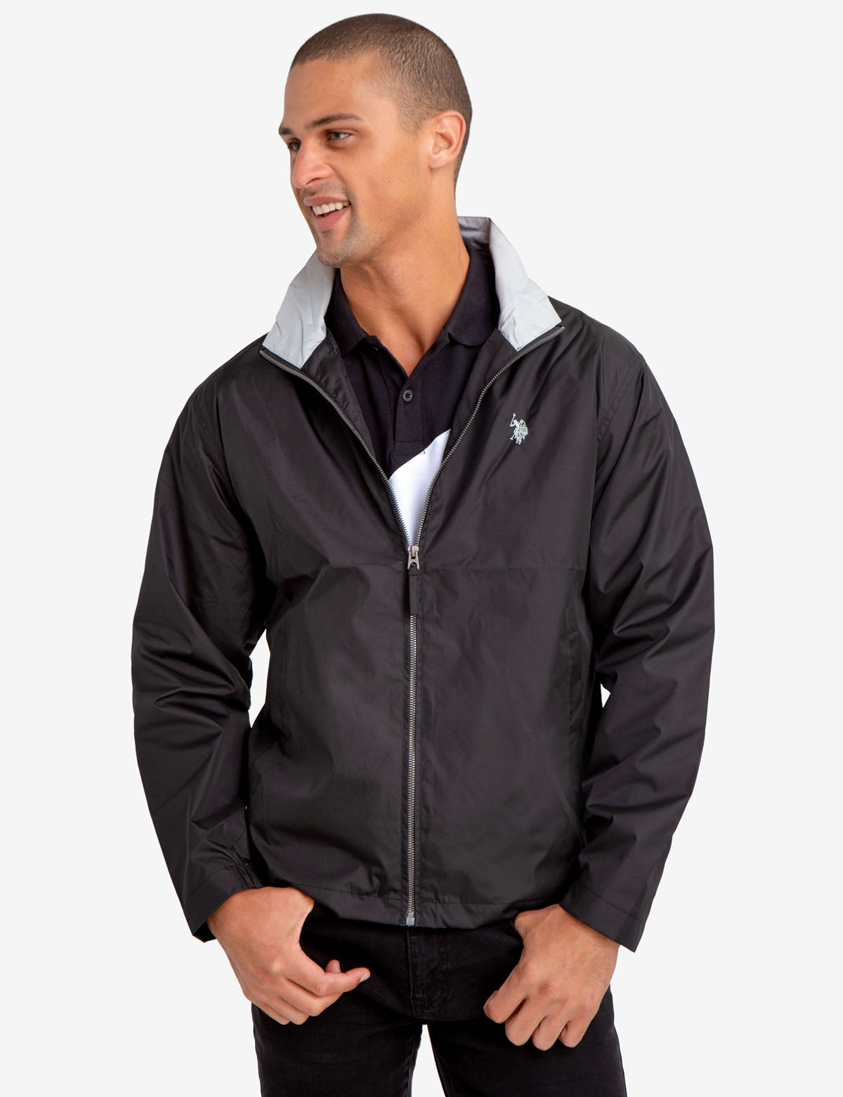 Men's Mesh-Lined Windbreaker Jacket with Front Pockets