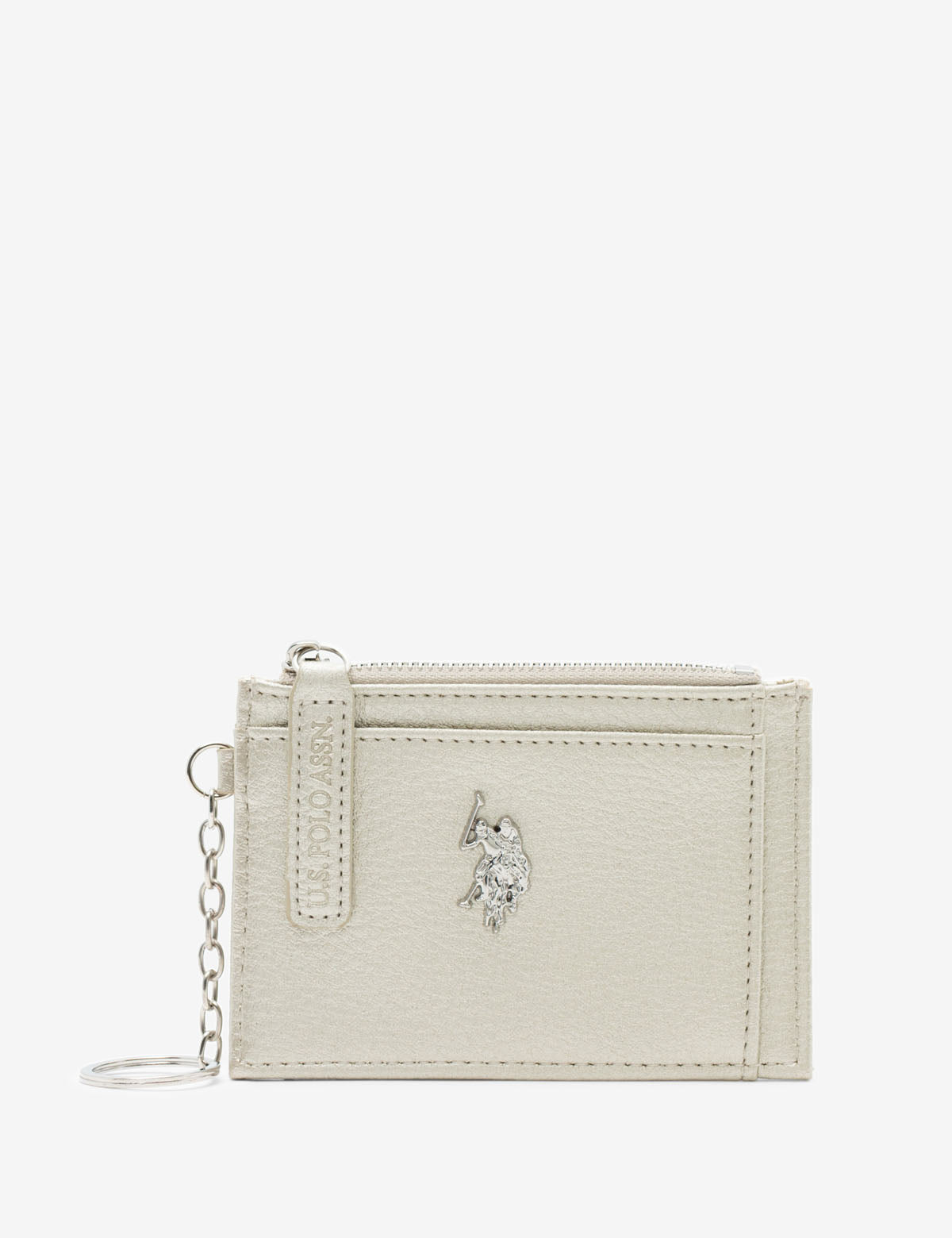 Luxury Metallic Card Holder with Zipper & Key Ring – PU Leather