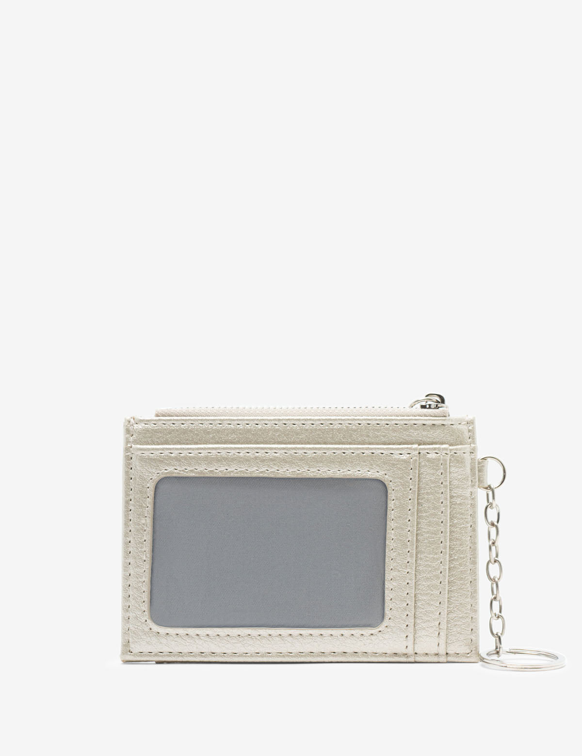 Luxury Metallic Card Holder with Zipper & Key Ring – PU Leather