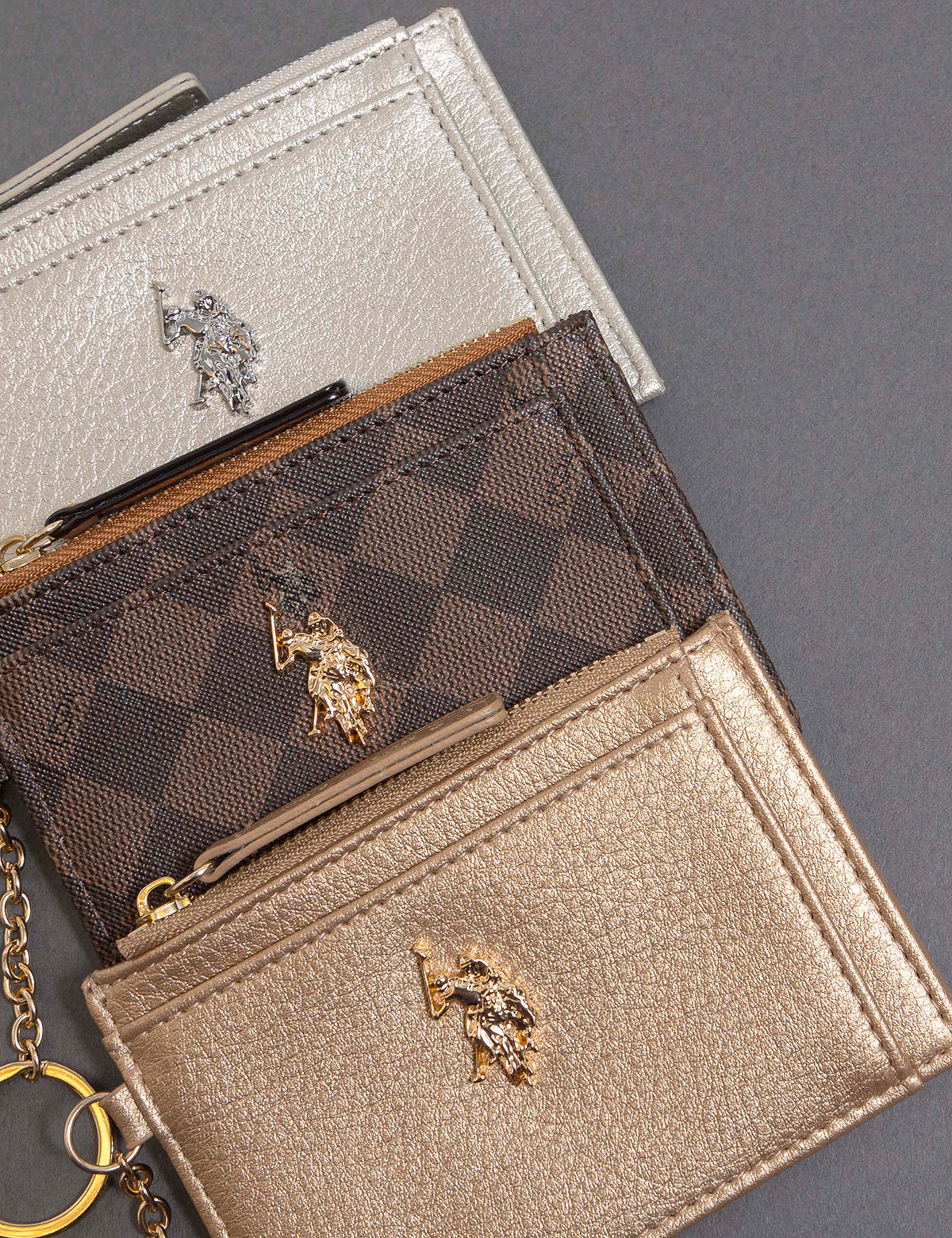 Luxury Metallic Card Holder with Zipper & Key Ring – PU Leather