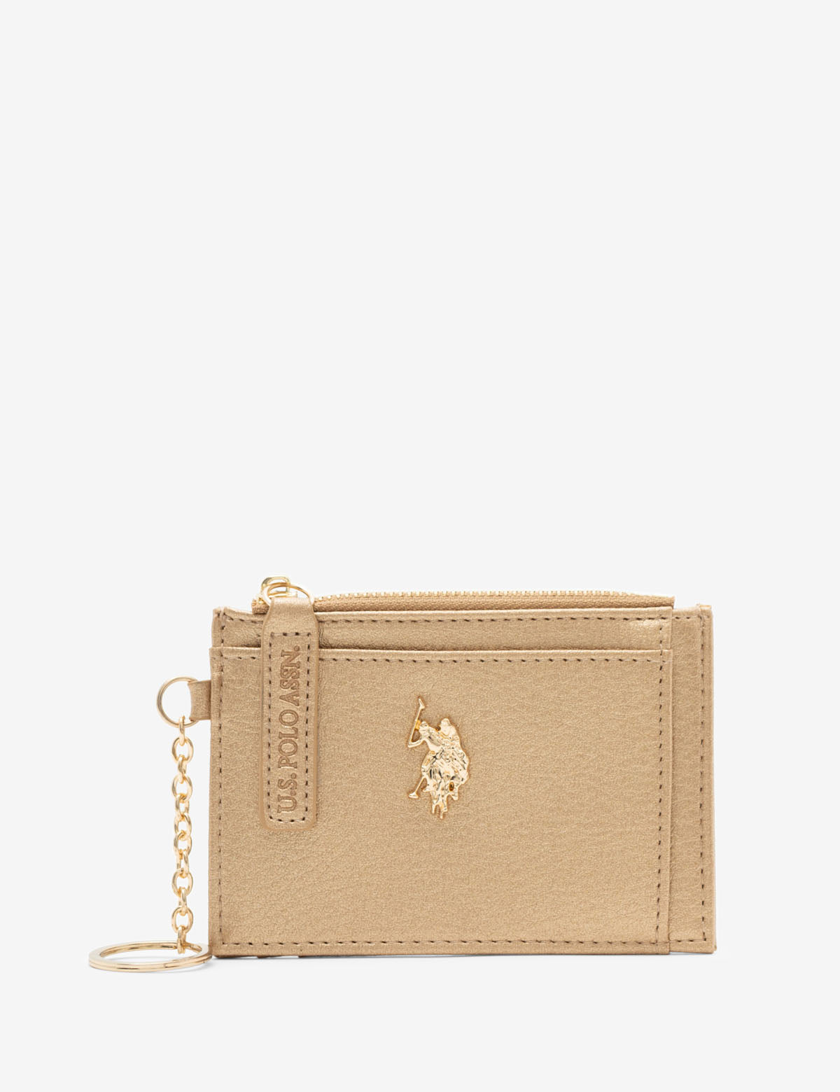 Luxury Metallic Card Holder with Zipper & Key Ring – PU Leather