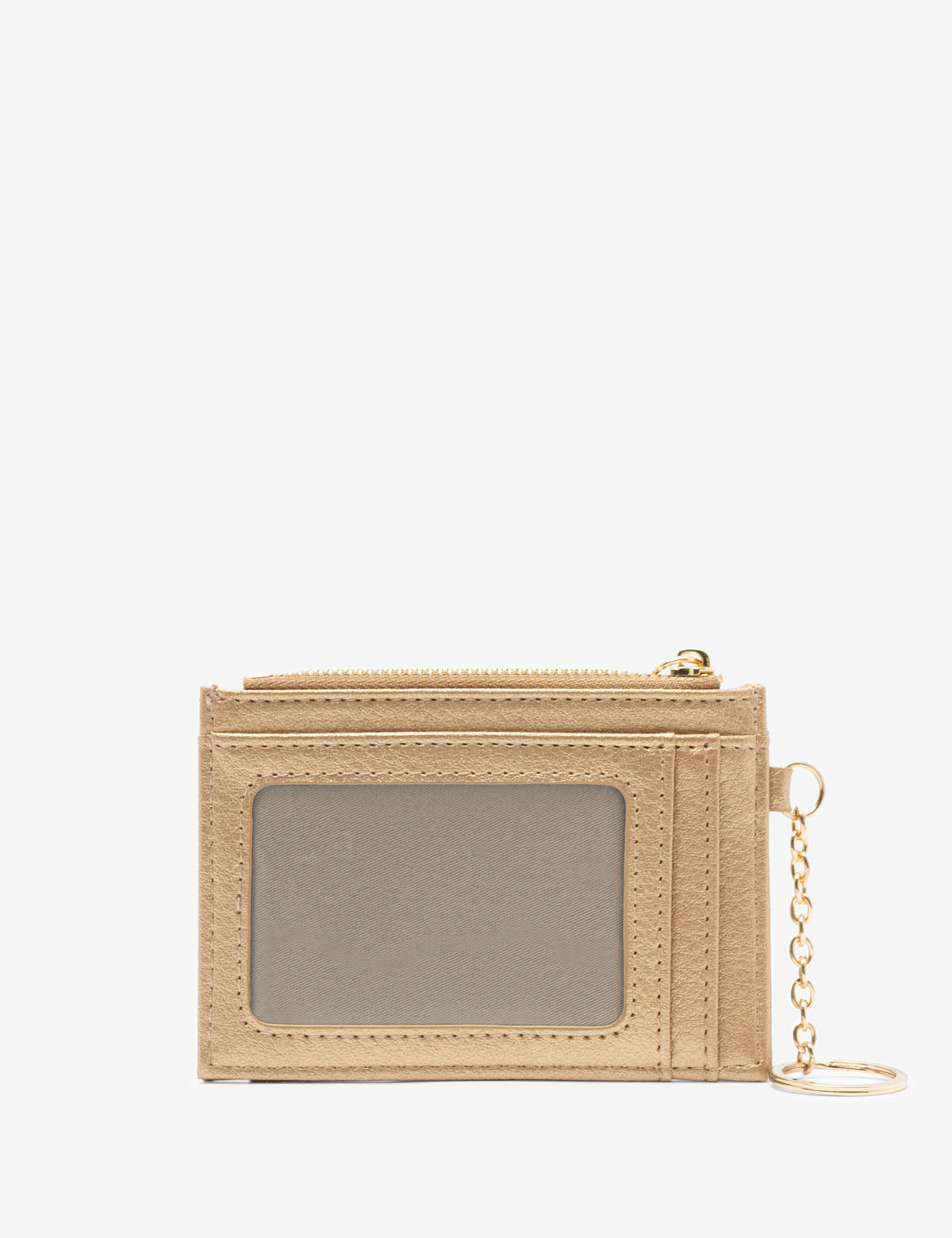 Luxury Metallic Card Holder with Zipper & Key Ring – PU Leather