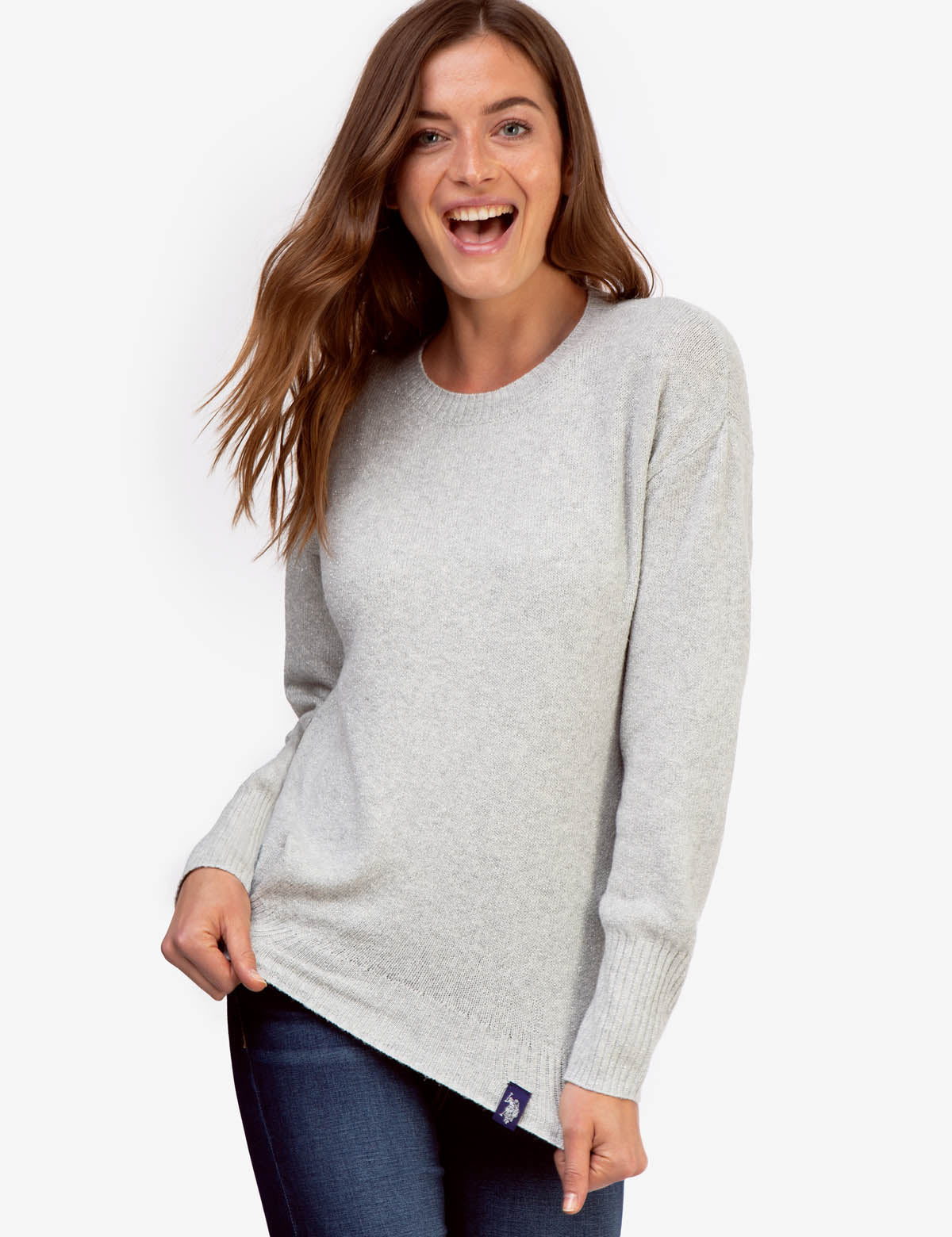Metallic Ribbed Crew Neck Sweater with Long Sleeves