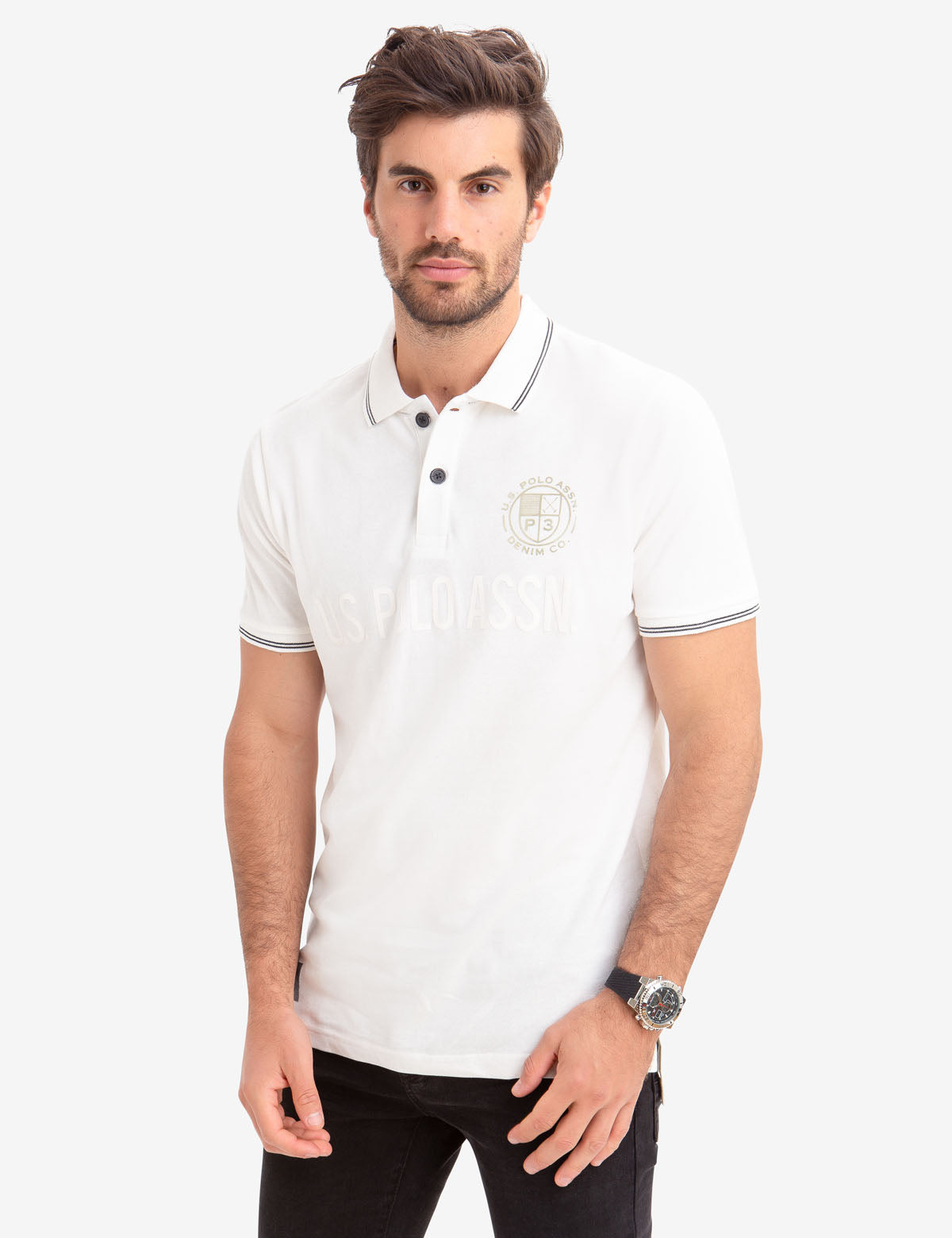 Men's Cotton Polo Shirt with Metallic Logo Print
