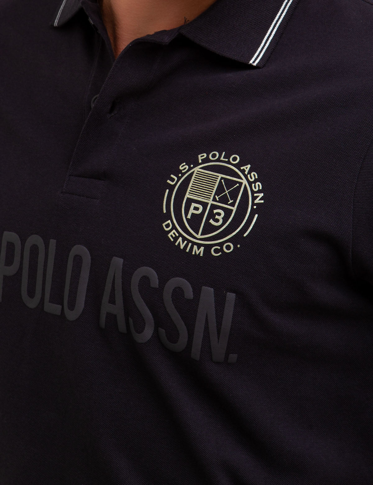 Men's Cotton Polo Shirt with Metallic Logo Print