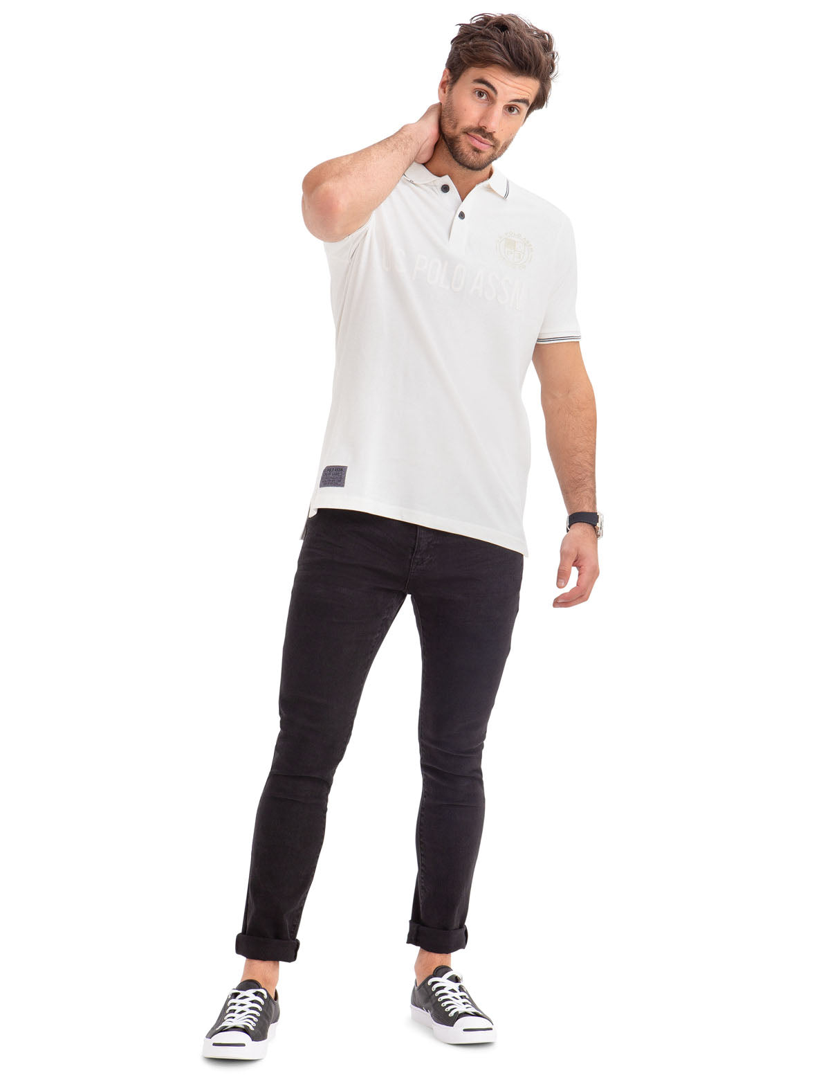 Men's Cotton Polo Shirt with Metallic Logo Print