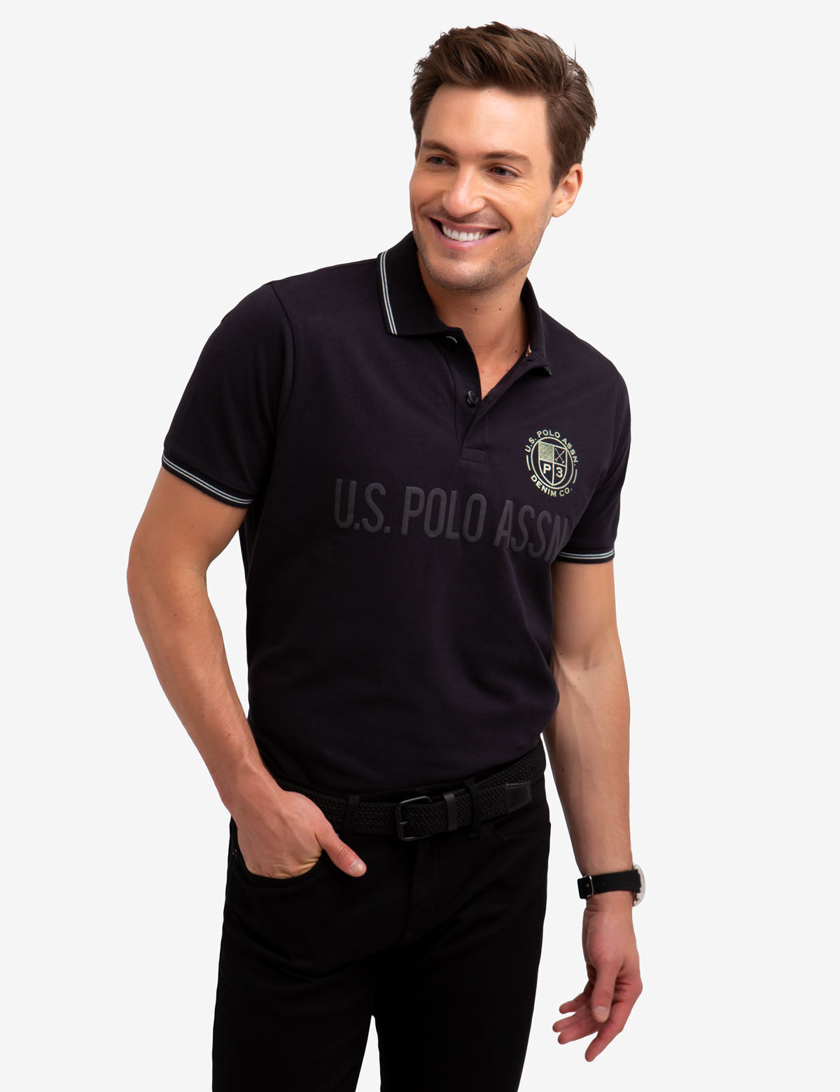 Men's Cotton Polo Shirt with Metallic Logo Print