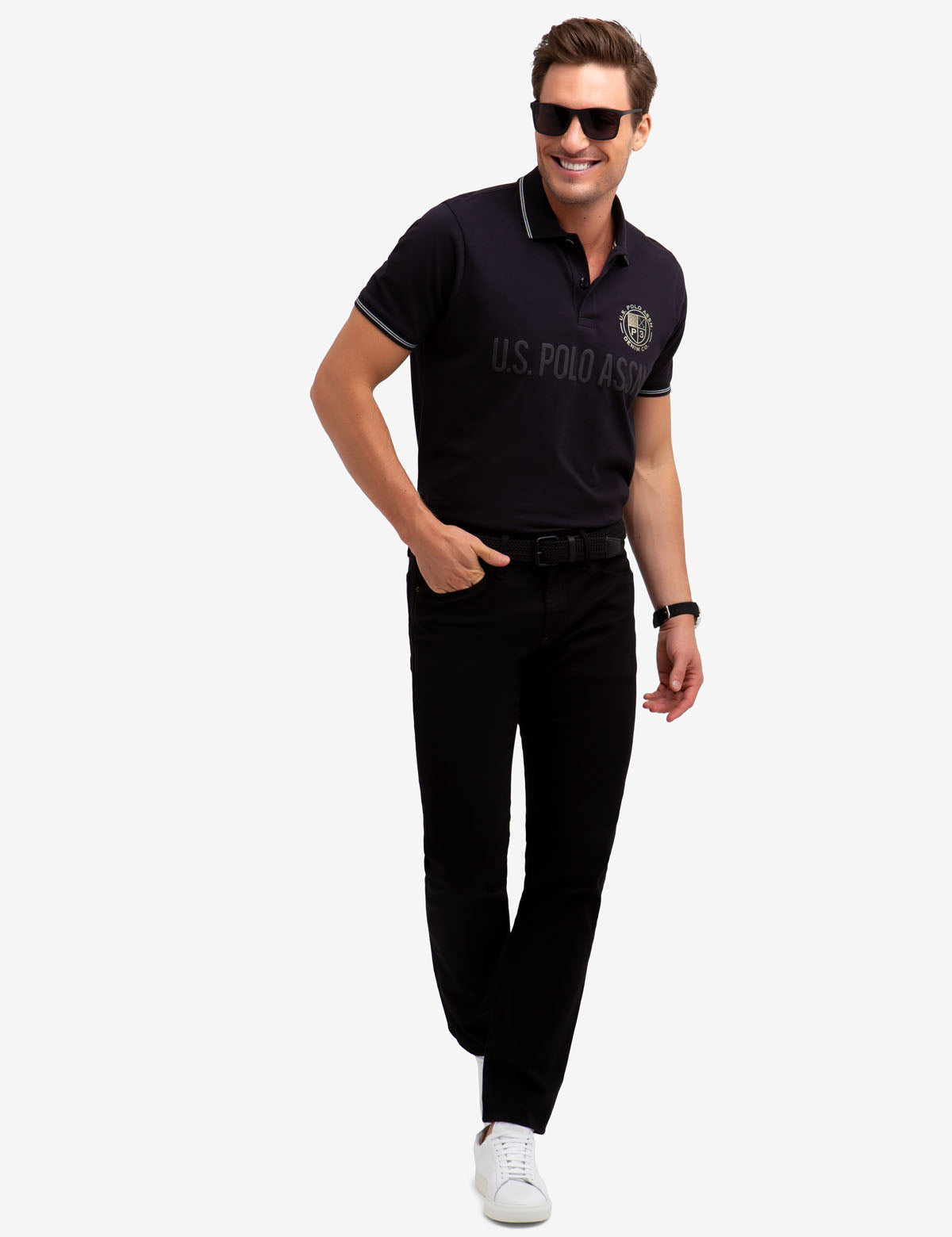 Men's Cotton Polo Shirt with Metallic Logo Print