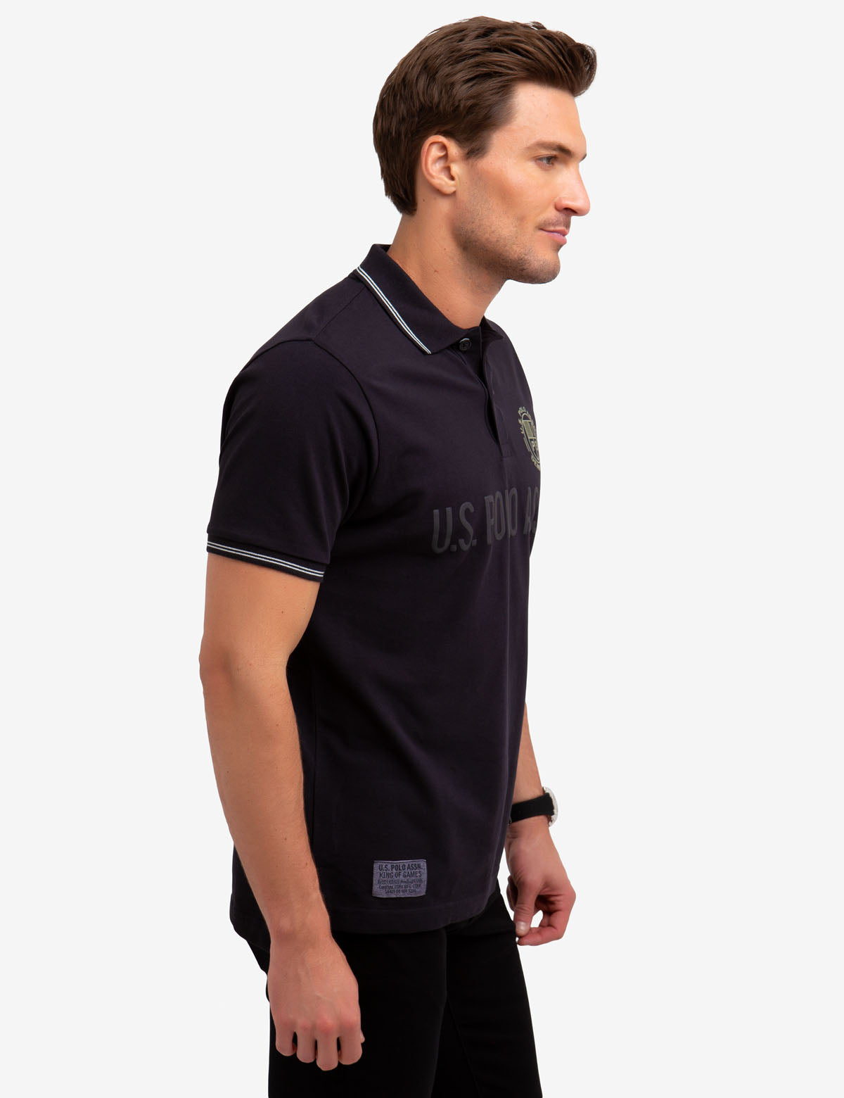 Men's Cotton Polo Shirt with Metallic Logo Print