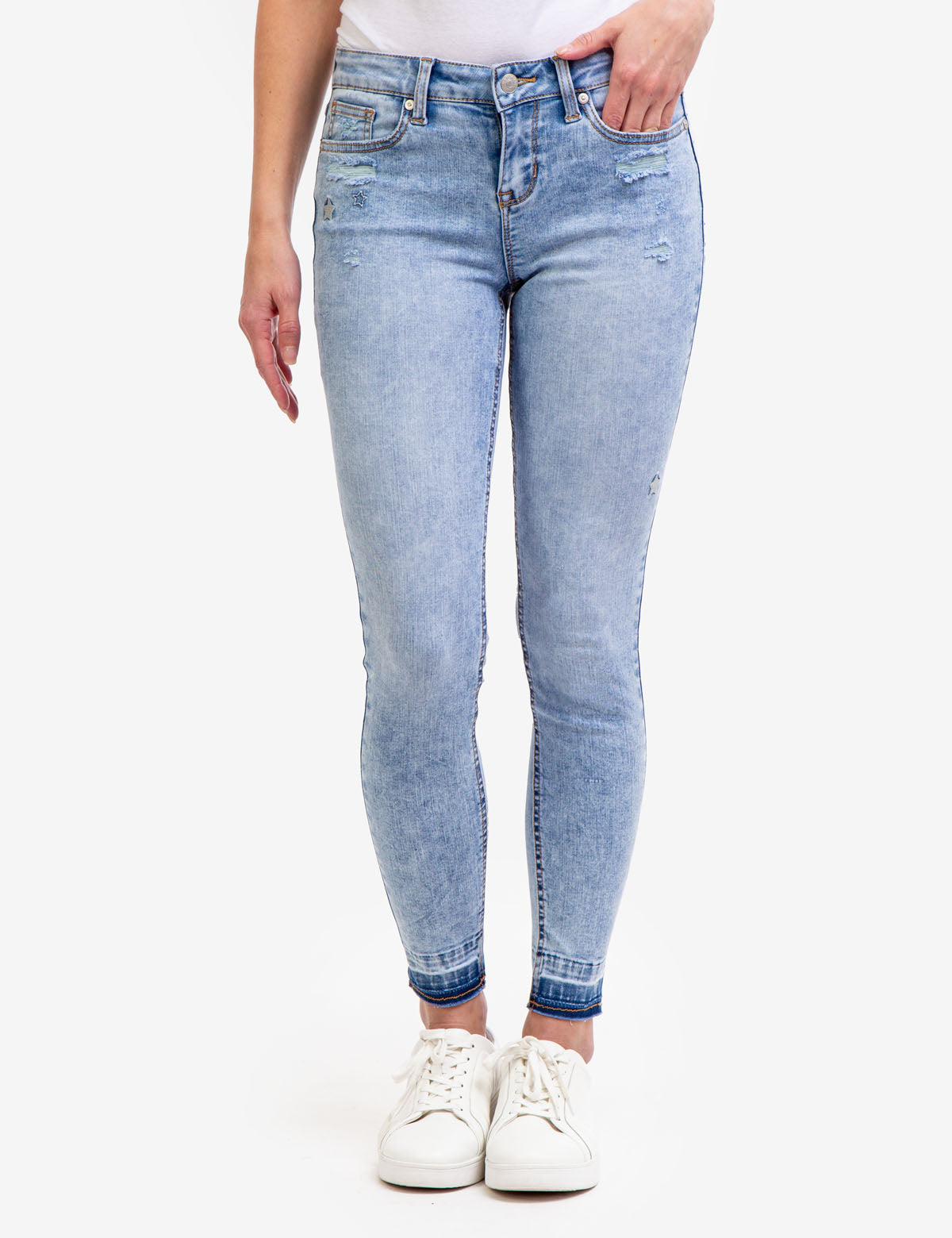 Women's Mid Rise Distressed Jeggings with Pockets