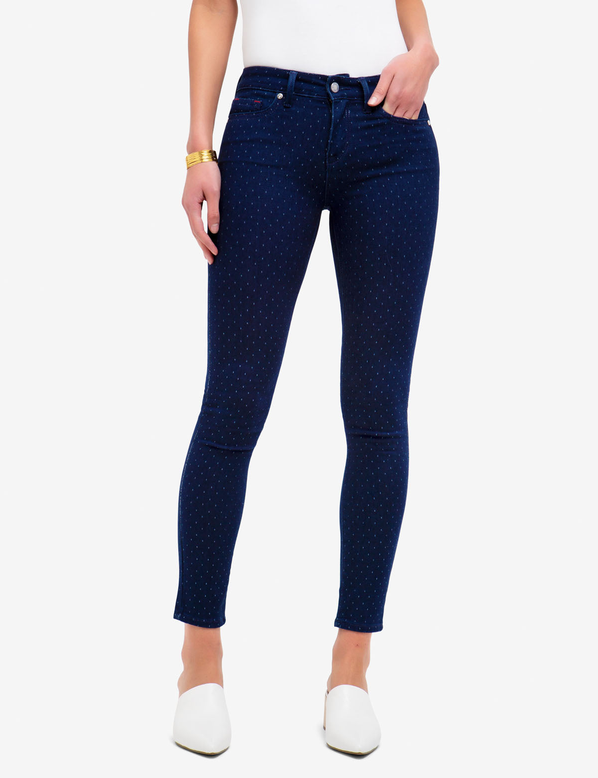 Women's Mid Rise Super Skinny Dot Jacquard Jeans - Dark Indigo