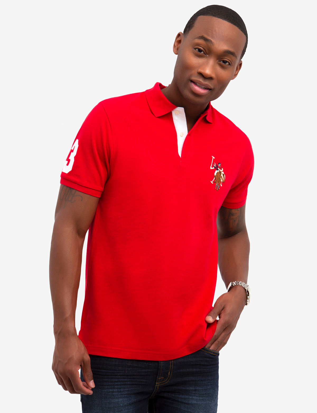 Men's Big Logo Polo Shirt - Multi Color Cotton Embroidered Design