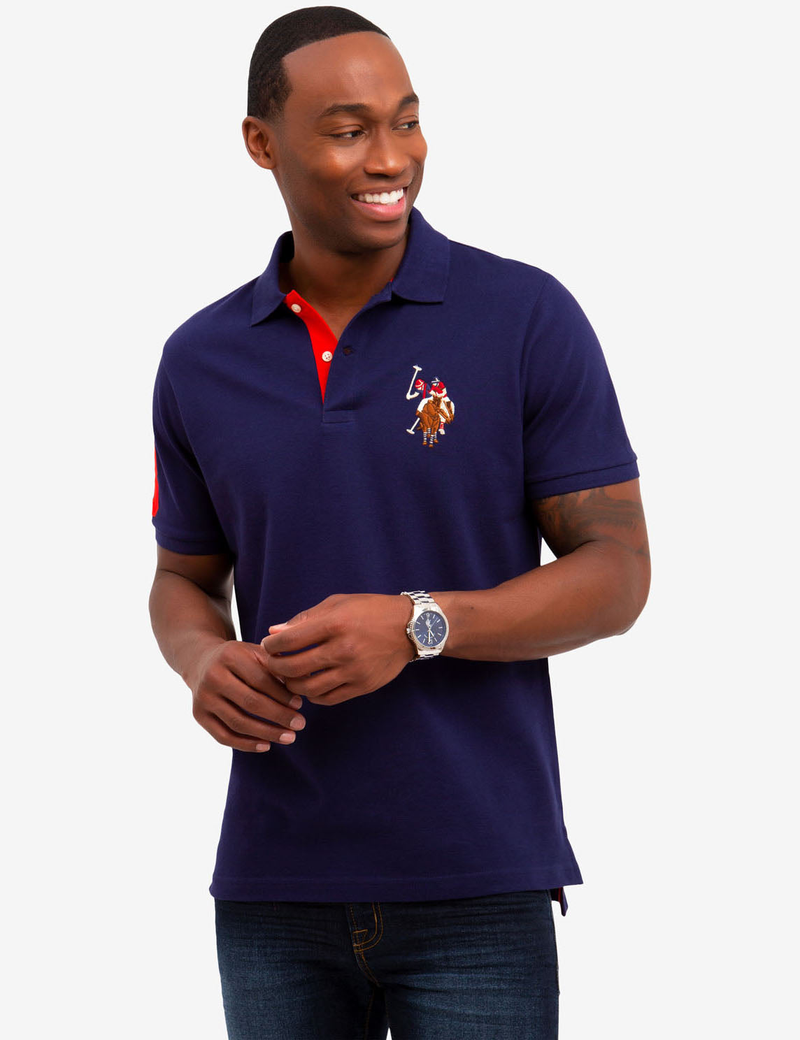 Men's Big Logo Polo Shirt - Multi Color Cotton Embroidered Design