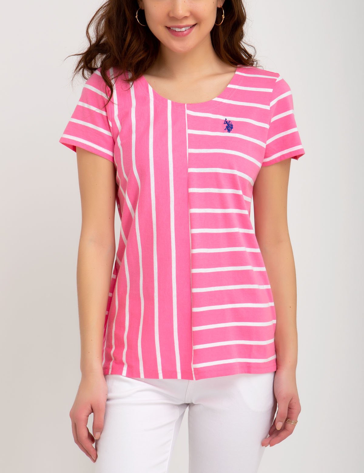 Striped Cotton T-Shirt with Embroidered Logo