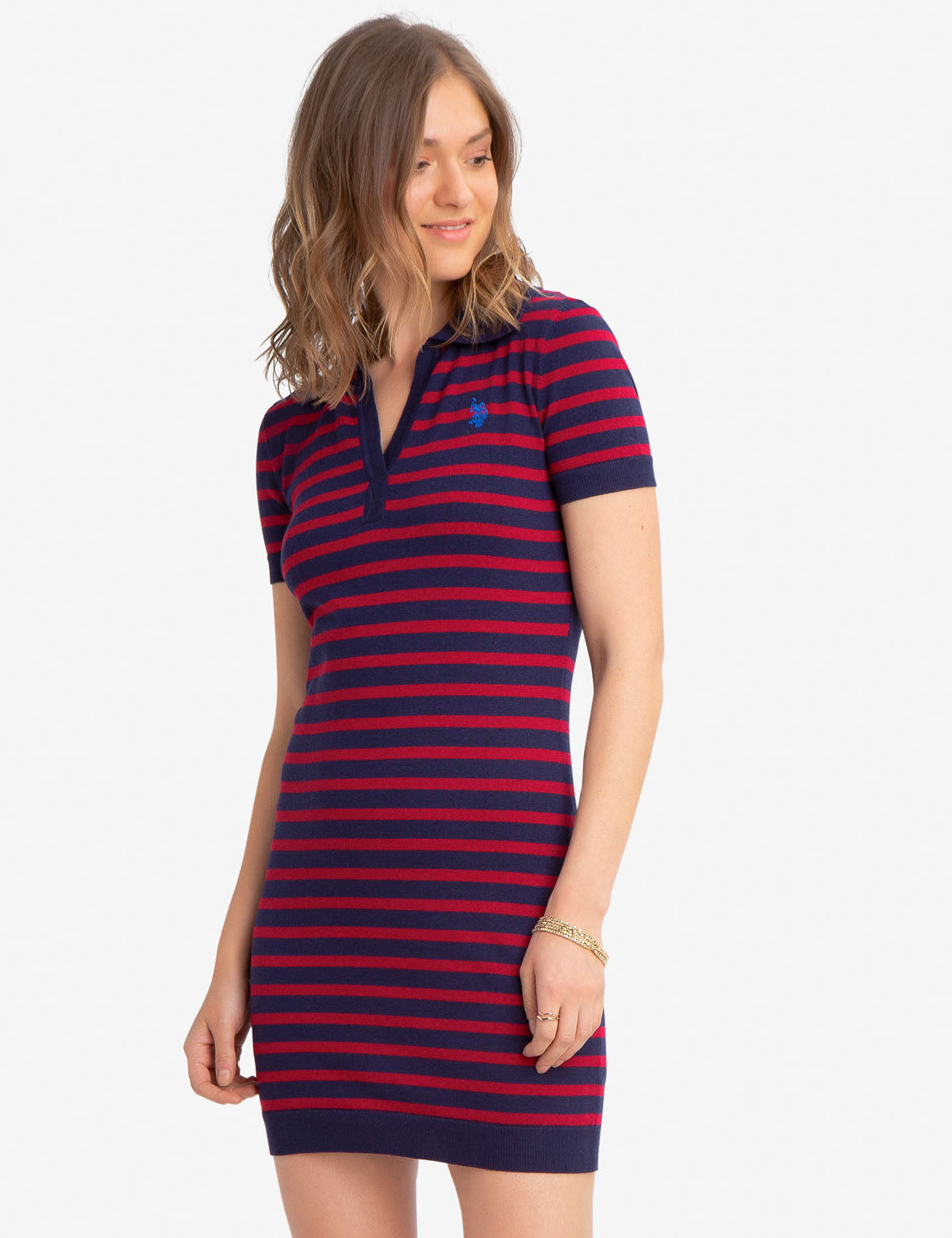Striped Knit Sweater Dress - Polyester Nylon Blend - Machine Washable