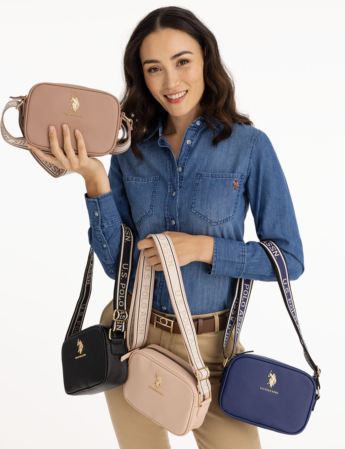 U.S. Polo Assn. Classic Zip Crossbody Bag - Saffiano PU, 8x6in