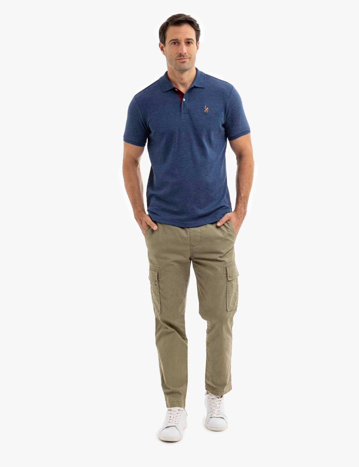 Men's Cotton Polo Shirt with Multicolor Logo - Classic Fit