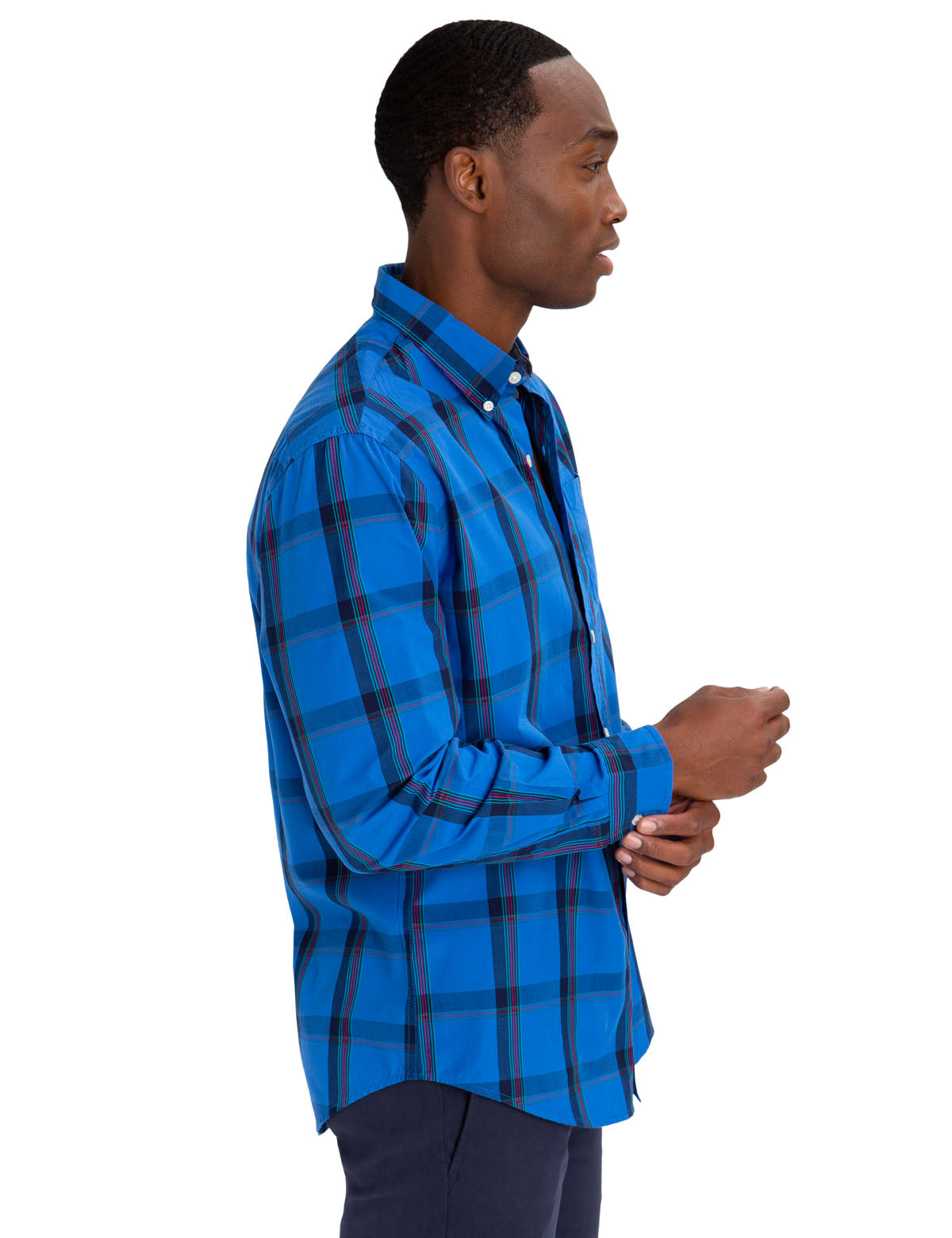 Men's Multi-Color Plaid Cotton Poplin Shirt with Embroidered Logo